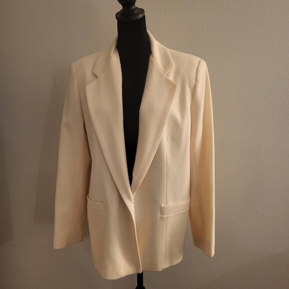 Vintage Dumas Womens Ivory 100% Wool One Button Blazer Jacket Petite size 4 Prep - Picture 1 of 12